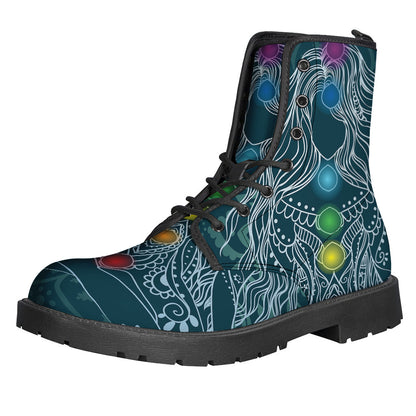 Bohemian Bliss: Seven Chakras Print Leather Lightweight Boots - 1