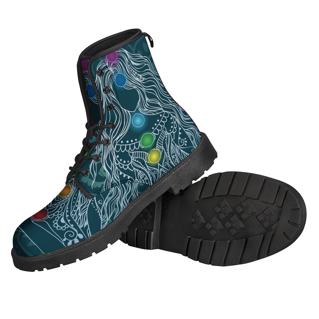 Bohemian Bliss: Seven Chakras Print Leather Lightweight Boots - 2