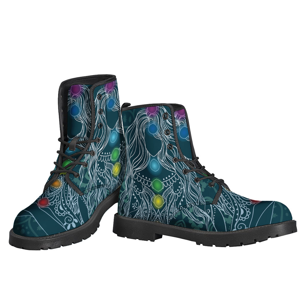 Bohemian Bliss: Seven Chakras Print Leather Lightweight Boots - 3