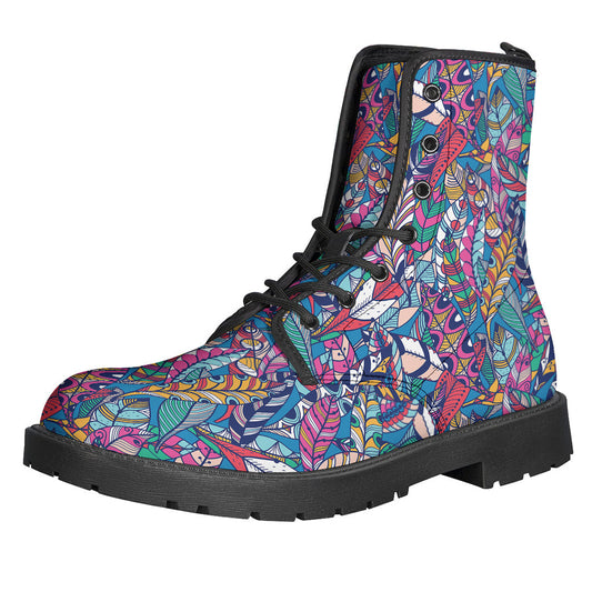 Groovy Boho Feather Pattern Leather Boots for the Modern-Day Hippie - 1