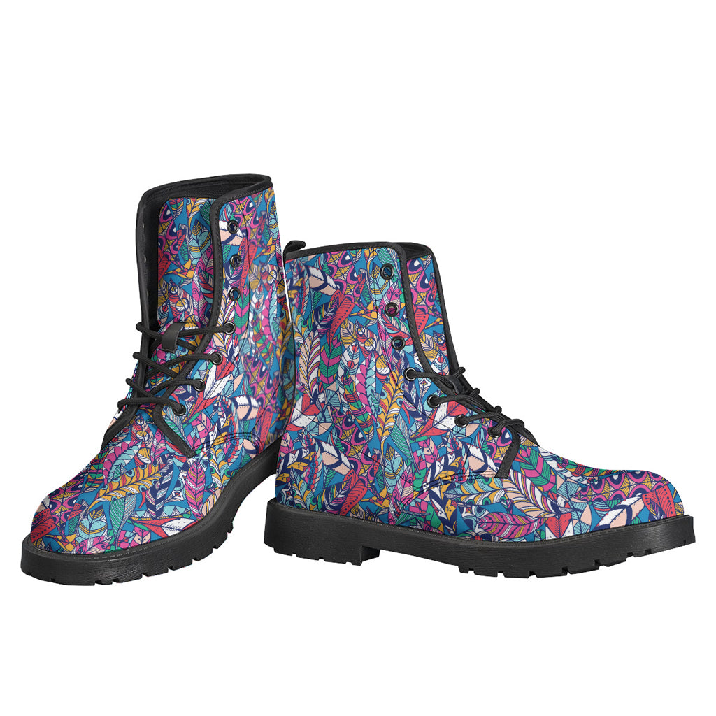 Groovy Boho Feather Pattern Leather Boots for the Modern-Day Hippie - 3