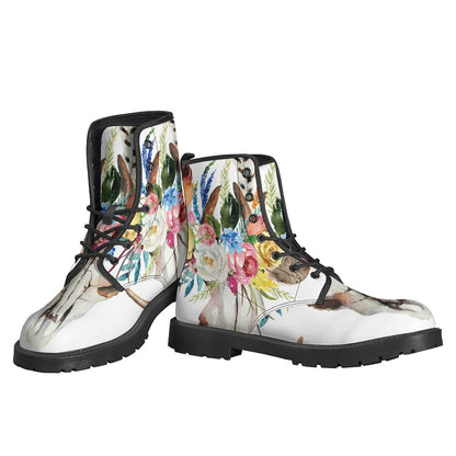 Boho Floral Deer Skull Print Leather Boots for the Free-Spirited Hippie - 3