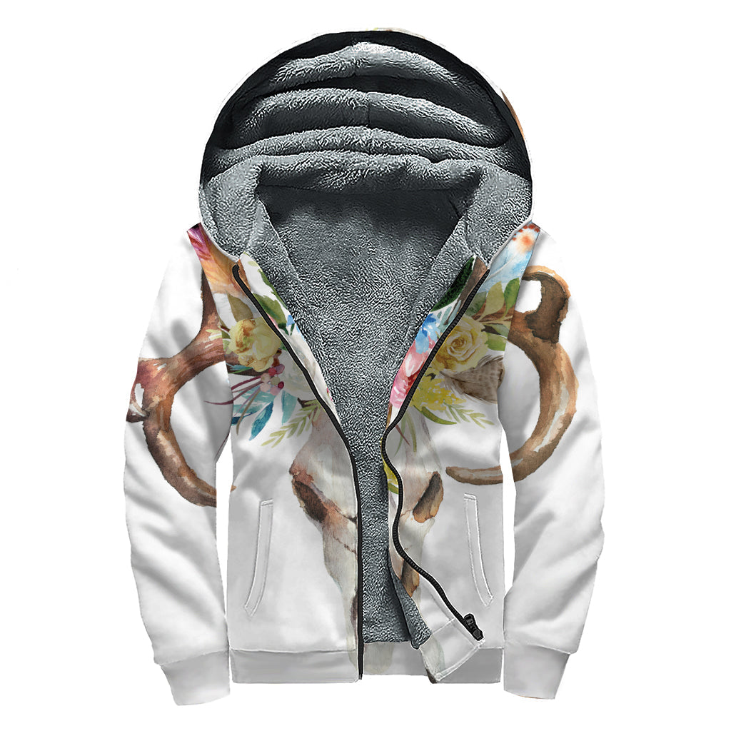 Boho Deer Skull Sherpa Lined Hoodie - Embrace Your Inner Hippie Style! - 1