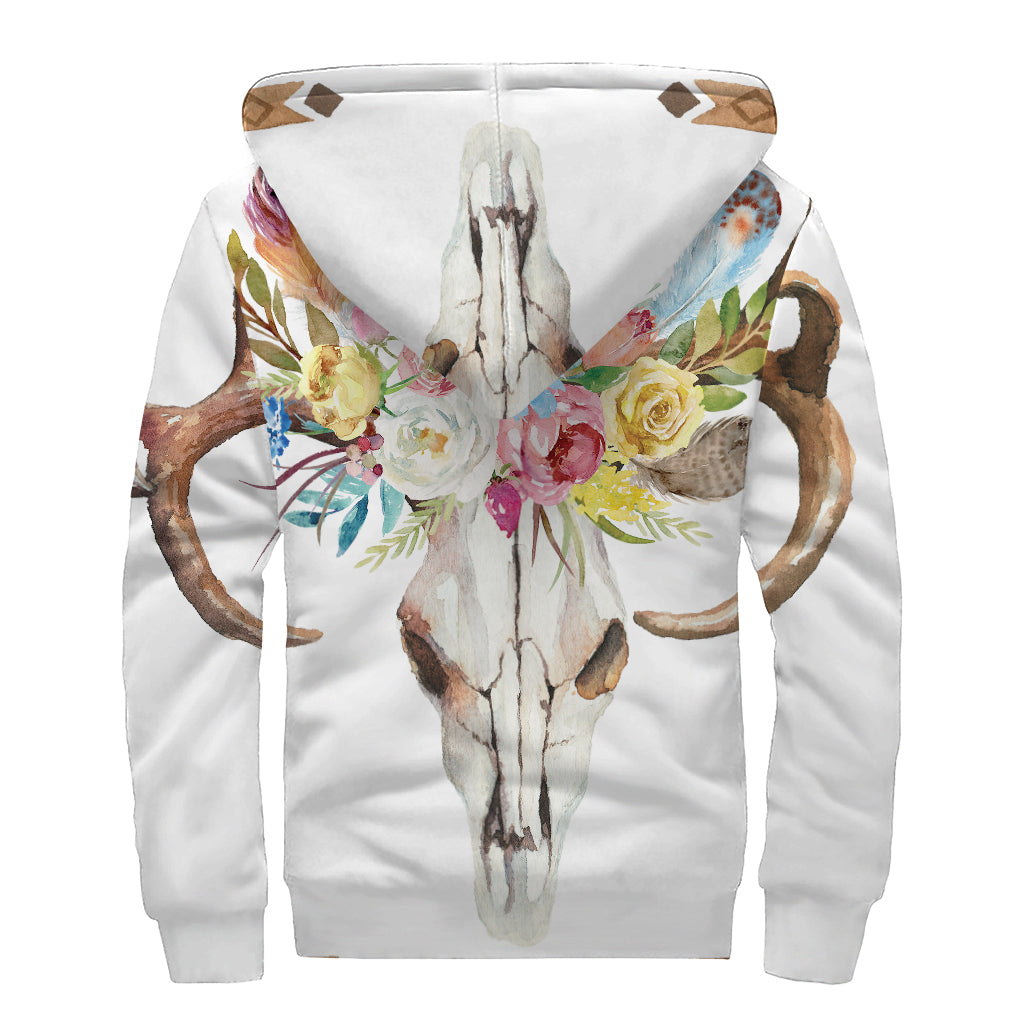 Boho Deer Skull Sherpa Lined Hoodie - Embrace Your Inner Hippie Style! - 2