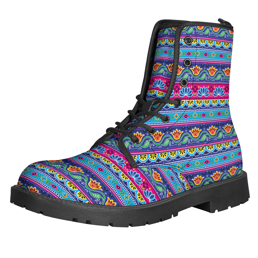 Boho Bliss: Indian Lotus Pattern Leather Boots for the Free-Spirited Hippie - 1