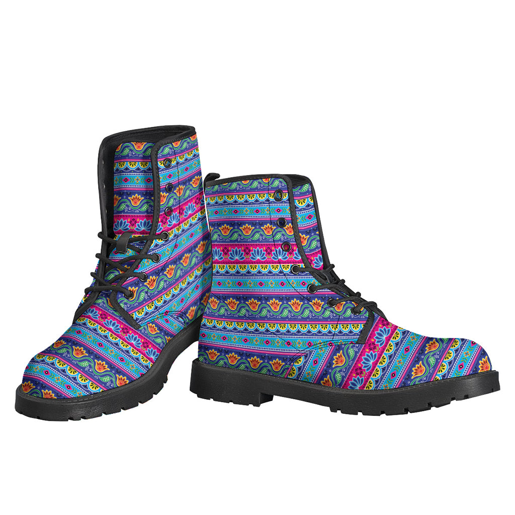 Boho Bliss: Indian Lotus Pattern Leather Boots for the Free-Spirited Hippie - 3