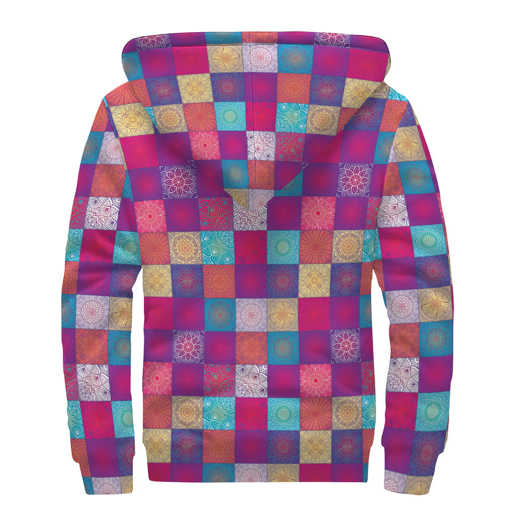 Boho Mandala Patchwork Style Sherpa Lined Zip Up Hoodie for the Groovy Hippie - 2