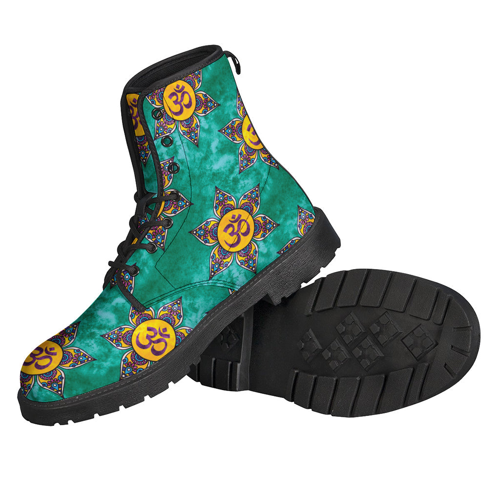 Boho Om Sign Pattern Leather Boots: Embrace Hippie Style with Lightweight Comfort - 2