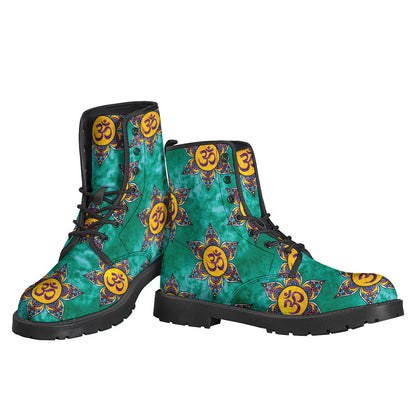 Boho Om Sign Pattern Leather Boots: Embrace Hippie Style with Lightweight Comfort - 3