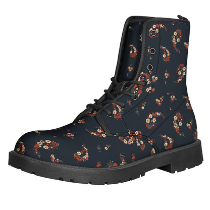 Boho Paisley Flower Pattern Leather Lightweight Boots for the Free-Spirited Hippie - 1