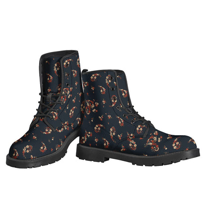 Boho Paisley Flower Pattern Leather Lightweight Boots for the Free-Spirited Hippie - 3