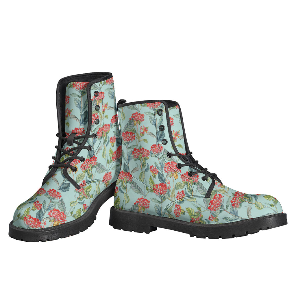 Bouvardia Pattern Print Leather Boots: Step Out in Hippie Style - 3