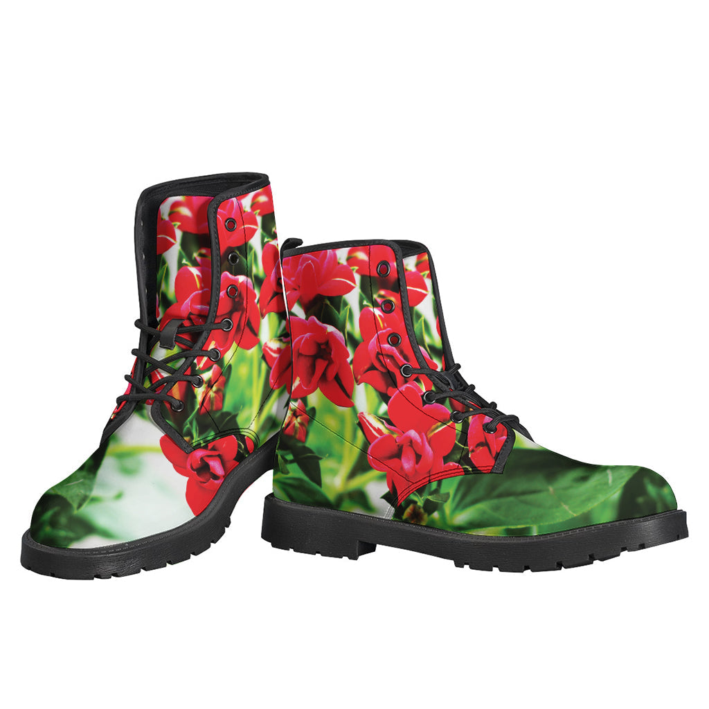 Bouvardia Plant Print Leather Boots: Must-Have Lightweight Footwear for Modern Hippies - 3