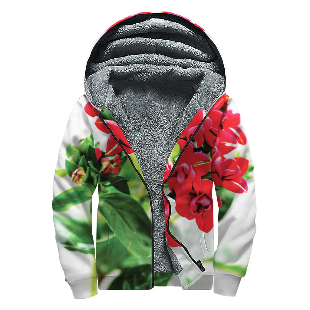 Bouvardia Plant Print Sherpa Lined Zip Up Hoodie: Embrace Your Inner Hippie Style - 1