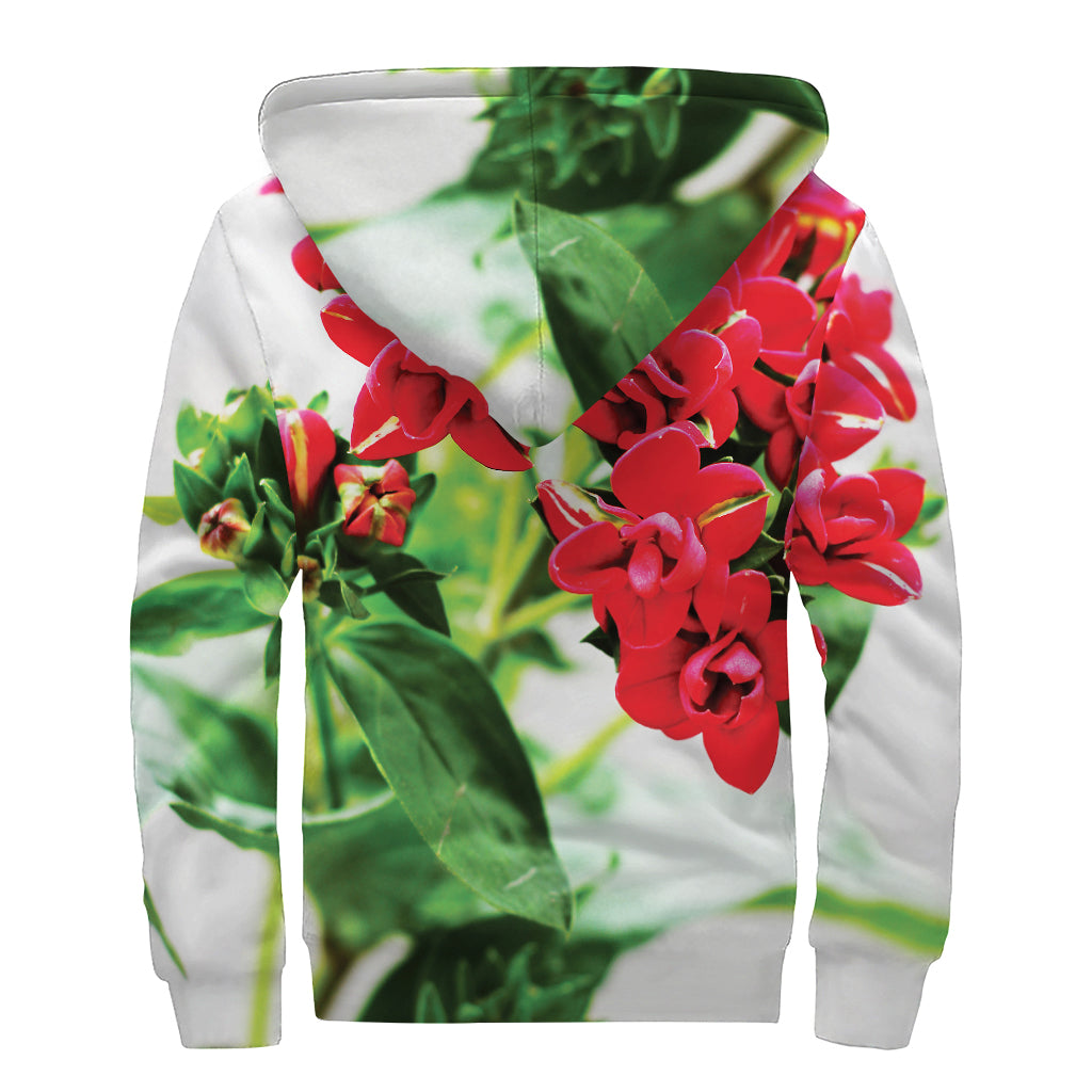 Bouvardia Plant Print Sherpa Lined Zip Up Hoodie: Embrace Your Inner Hippie Style - 2