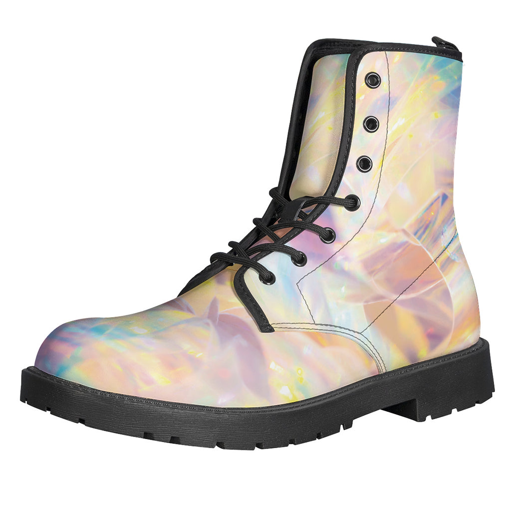 Groovy Vibes: Holographic Leather Lightweight Boots for the Free-Spirited Hippie - 1