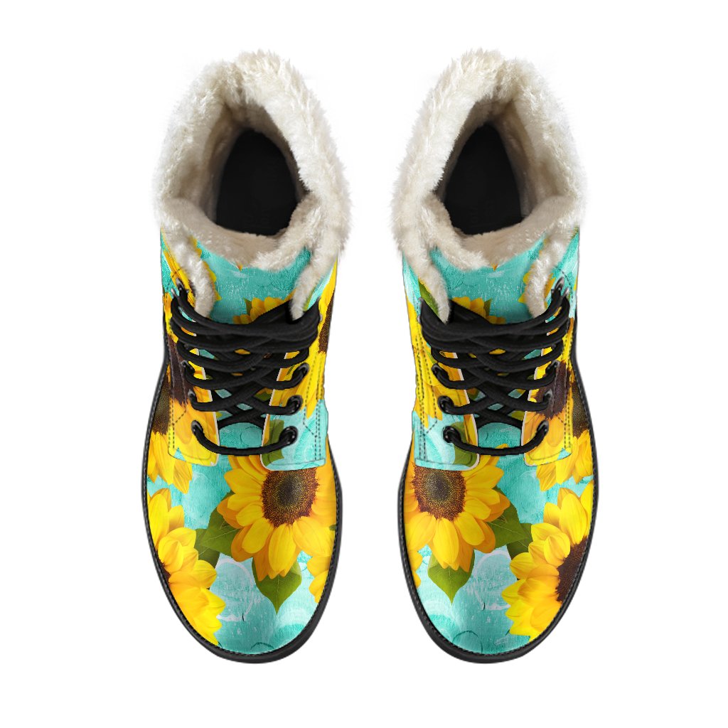 Boho Bliss: Bright Sunflower Faux Fur Leather Boots for Hippie Chic Style - 4