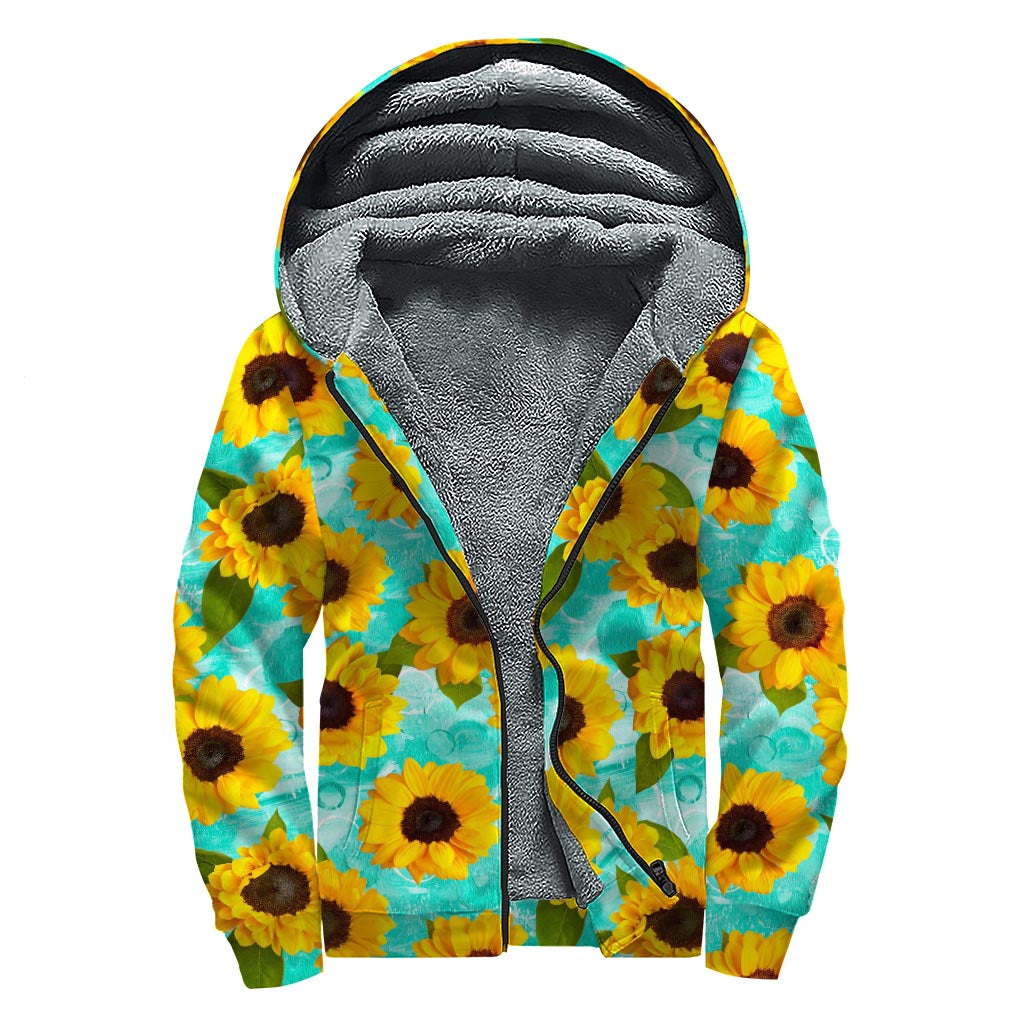 Groovy Sunflower Sherpa Lined Zip Up Hoodie for Hippie Chic Vibes - 1