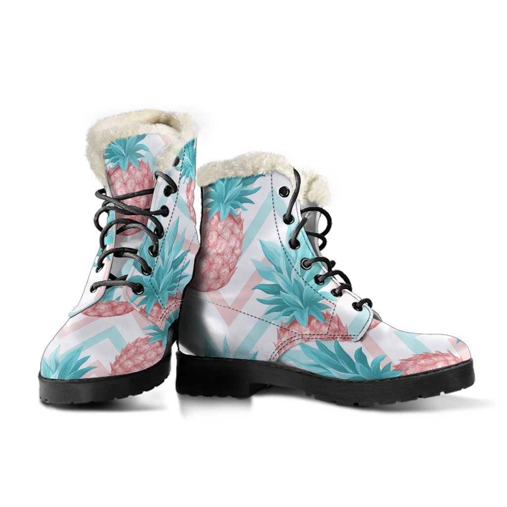 Groovy Zig-Zag Pineapple Print Faux Fur Leather Hippie Boots - 3