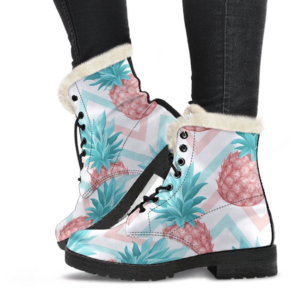 Groovy Zig-Zag Pineapple Print Faux Fur Leather Hippie Boots - 1