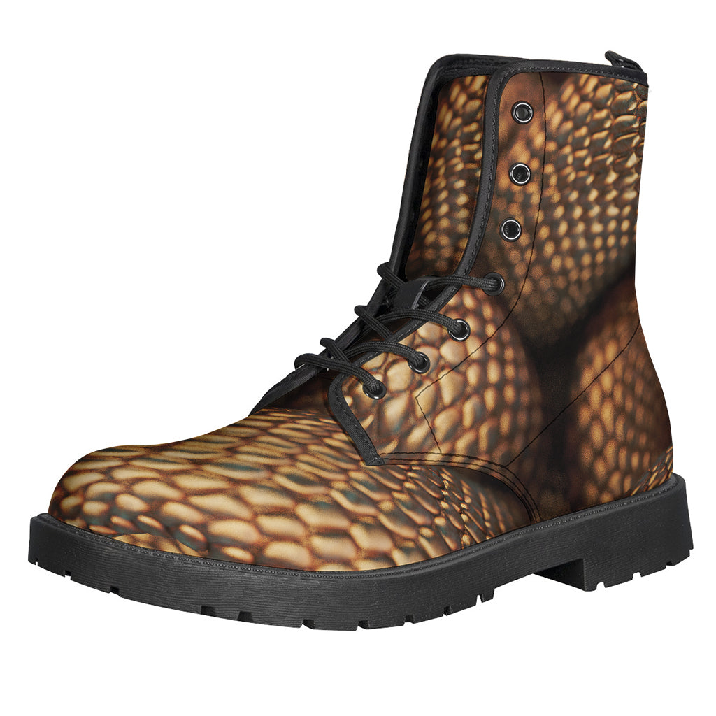 Bronze Snake Print Leather Boots: Hippie Chic Footwear for the Free Spirit - 1