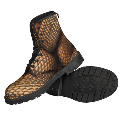 Bronze Snake Print Leather Boots: Hippie Chic Footwear for the Free Spirit - 2