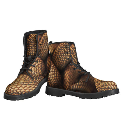 Bronze Snake Print Leather Boots: Hippie Chic Footwear for the Free Spirit - 3