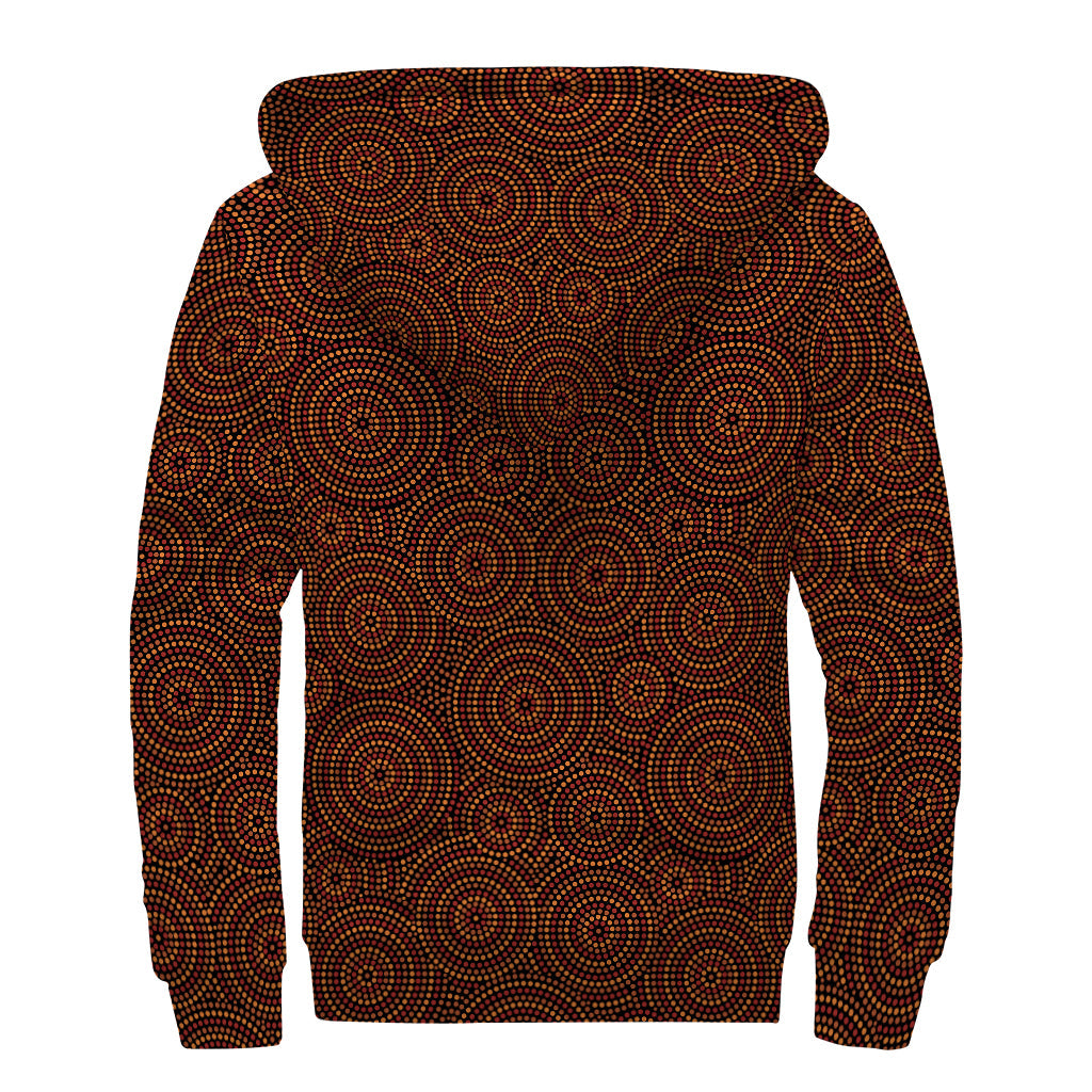 Brown Aboriginal Dot Pattern Sherpa Lined Zip Up Hoodie: Embrace Hippie Style! - 2