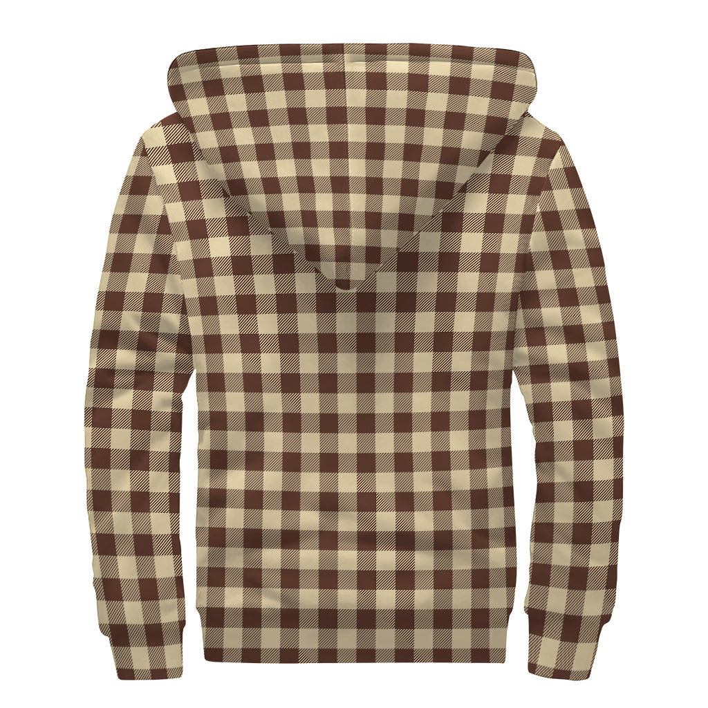 Groovy Threads: Brown and Beige Buffalo Check Print Sherpa Lined Zip Up Hoodie for the Free Spirited Hippie - 2