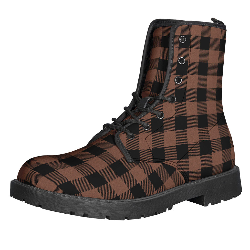 Boho Chic: Brown and Black Buffalo Check Print Leather Lightweight Boots for the Free Spirited Hippies - 1