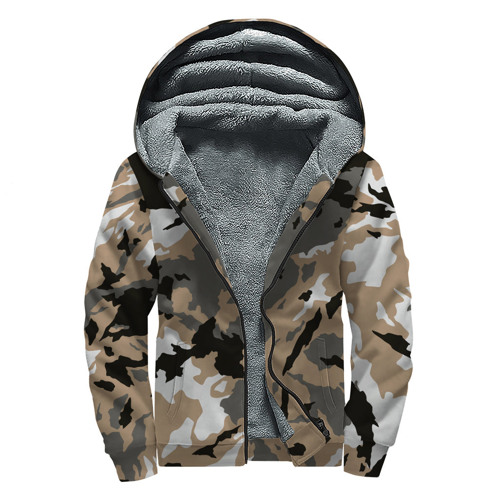 Boho Bliss: Camouflage Print Sherpa Lined Zip Up Hoodie - 1