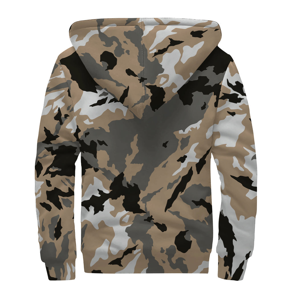 Boho Bliss: Camouflage Print Sherpa Lined Zip Up Hoodie - 2