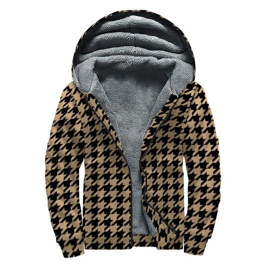 Groovy Houndstooth Dreams: Sherpa Lined Zip Up Hoodie for the Free-Spirited Soul - 1