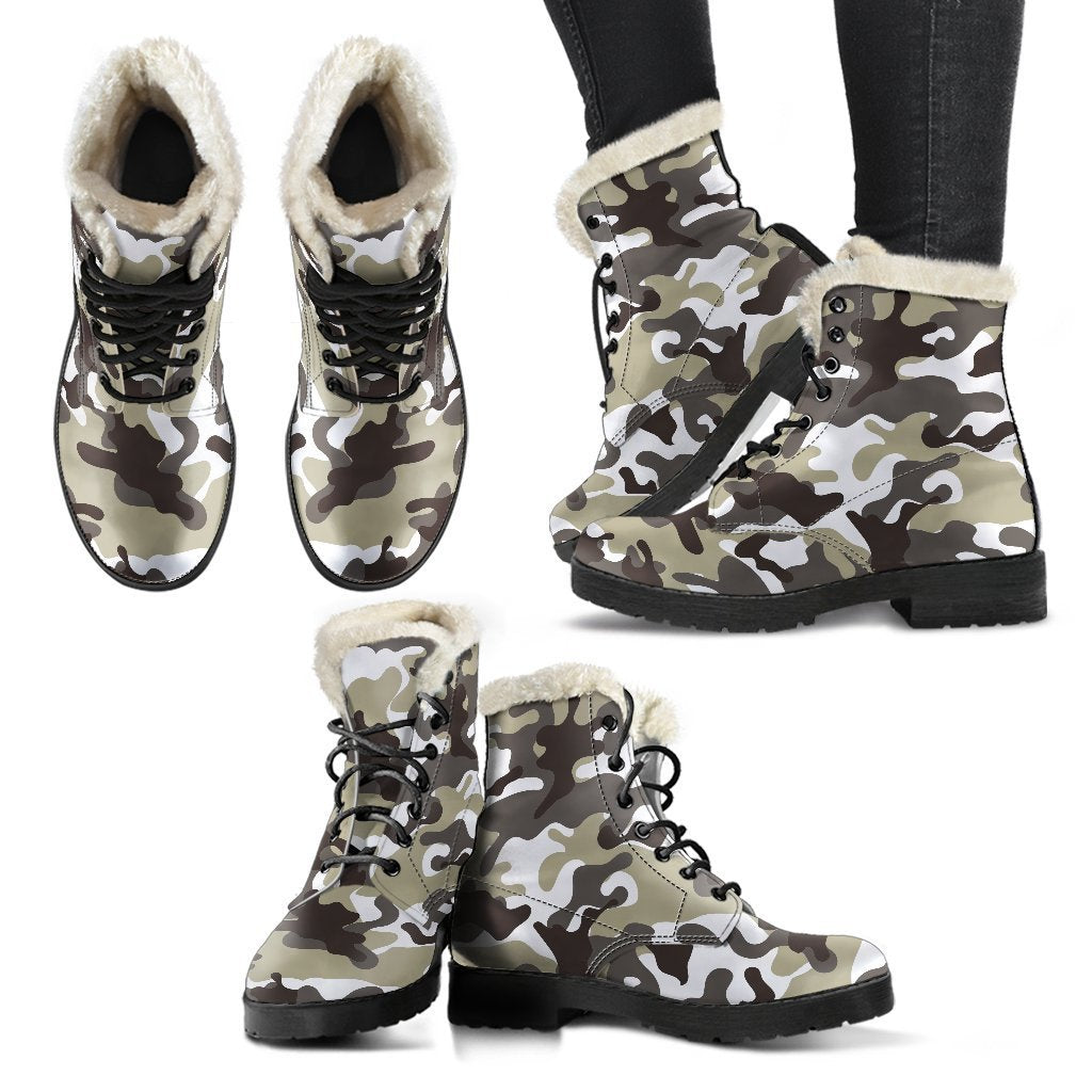 Groovy Camouflage Faux Fur Leather Boots for Hipsters - 2