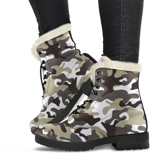 Groovy Camouflage Faux Fur Leather Boots for Hipsters - 1