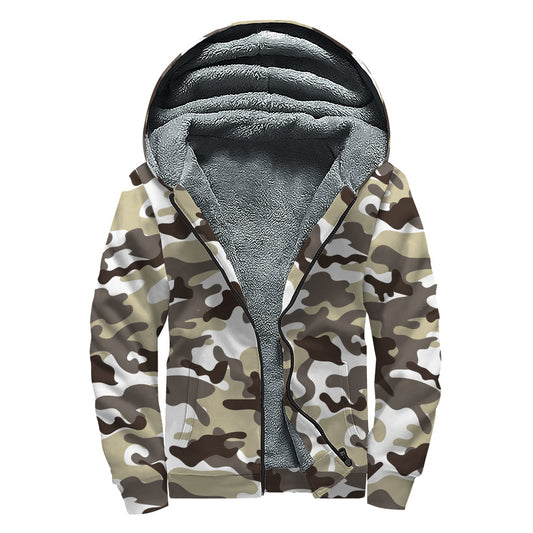 Groovy Camouflage Sherpa Lined Zip Up Hoodie for Modern Hippies - 1