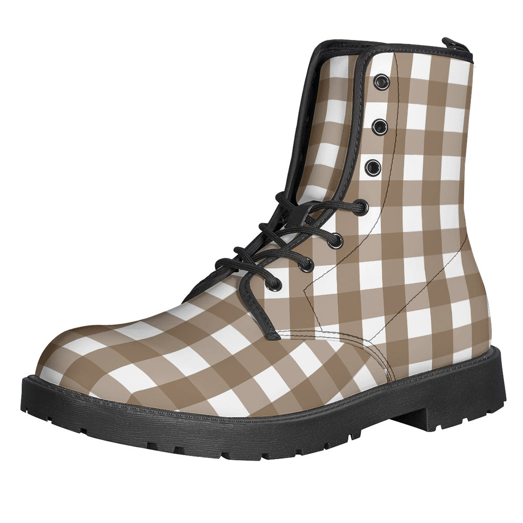 Groovy Brown and White Check Pattern Leather Boots for Modern Hippies - 1