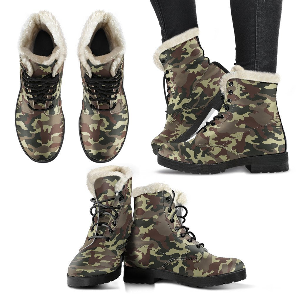 Groovy Camouflage Faux Fur Leather Boots for the Free-Spirited Hippie - 2