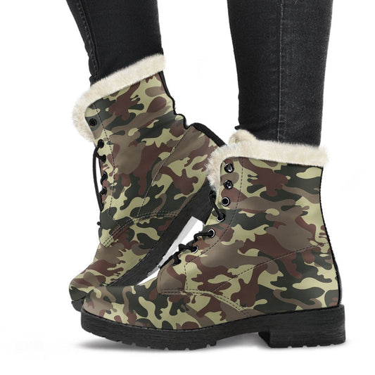 Groovy Camouflage Faux Fur Leather Boots for the Free-Spirited Hippie - 1