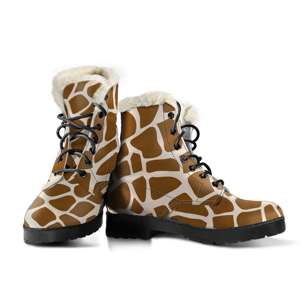 Groovy Vibes: Brown Giraffe Pattern Faux Fur Leather Boots for the Modern Hippie - 3