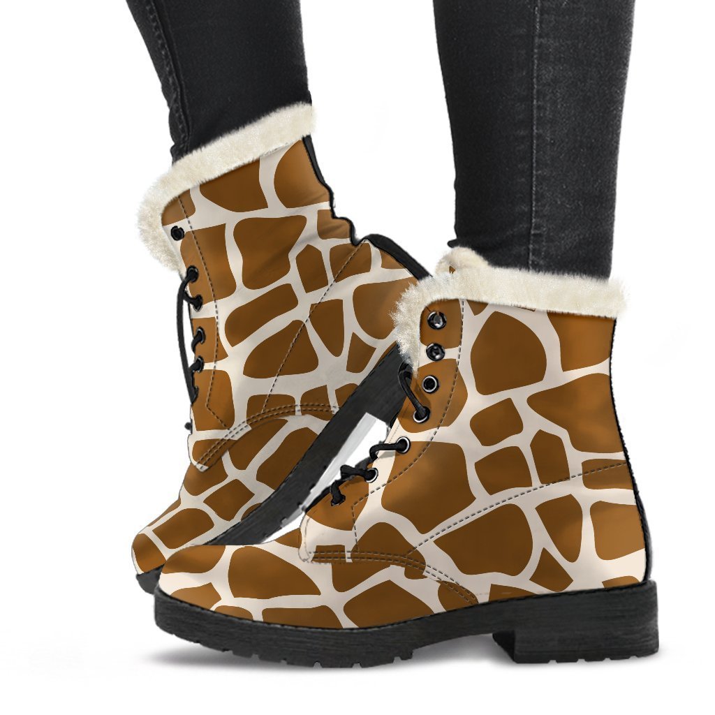 Groovy Vibes: Brown Giraffe Pattern Faux Fur Leather Boots for the Modern Hippie - 1