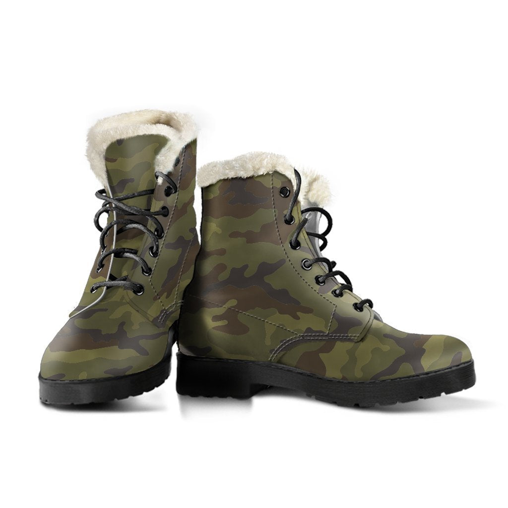 Brown and Green Camouflage Print Faux Fur Leather Boots: A Hippie's Dream - 3