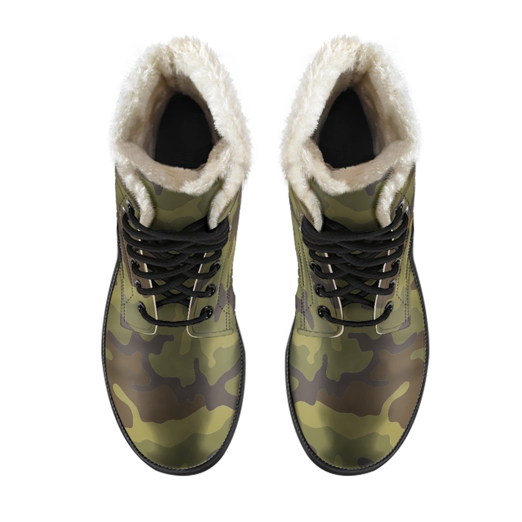 Brown and Green Camouflage Print Faux Fur Leather Boots: A Hippie's Dream - 4