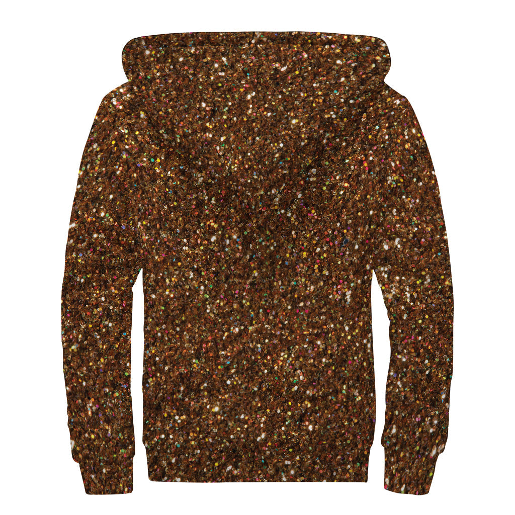 Groovy Brown Glitter Print Hippies Sherpa Lined Zip Up Hoodie - 2