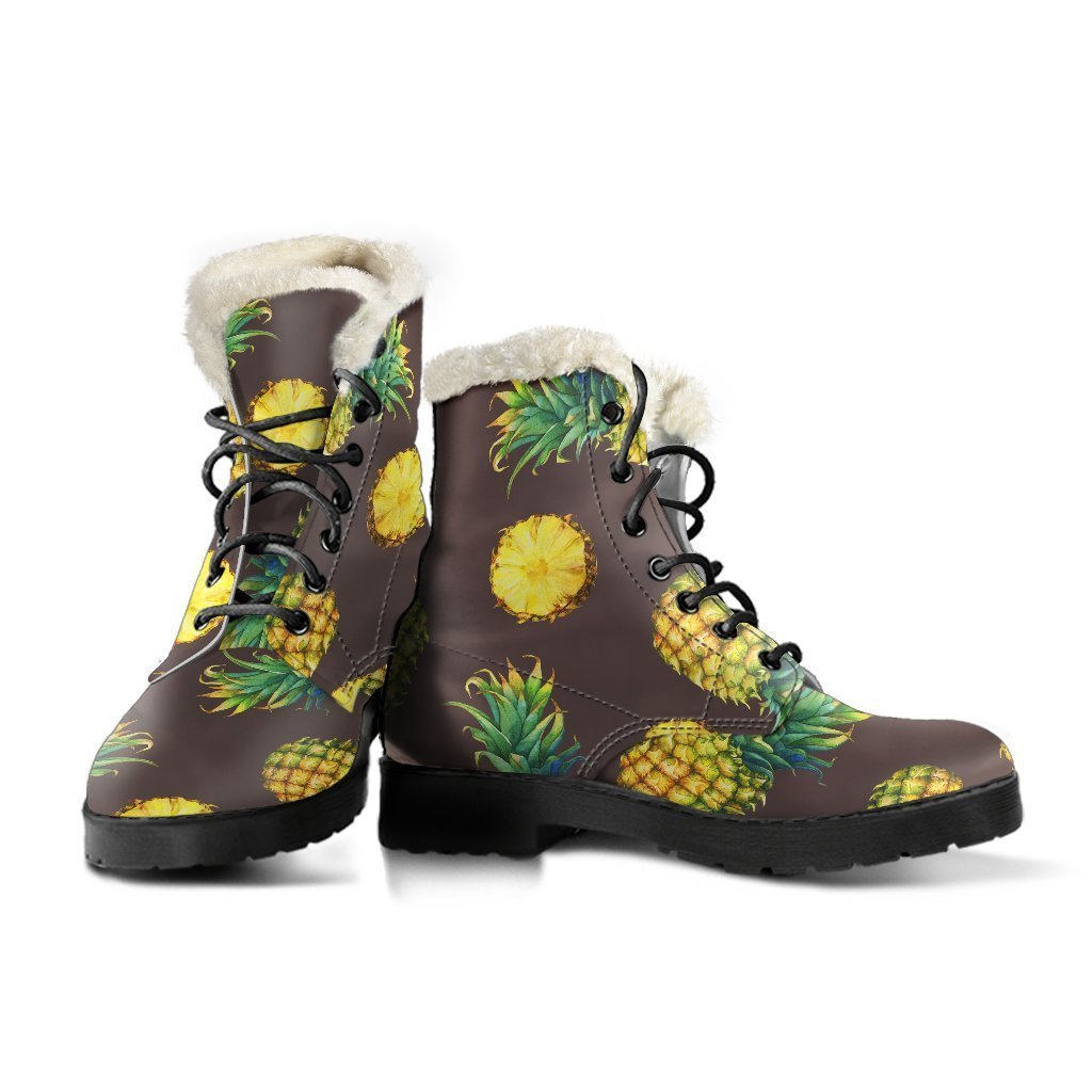 Pineapple Patterned Faux Fur Leather Boots: Embrace Your Inner Hippie Style - 3