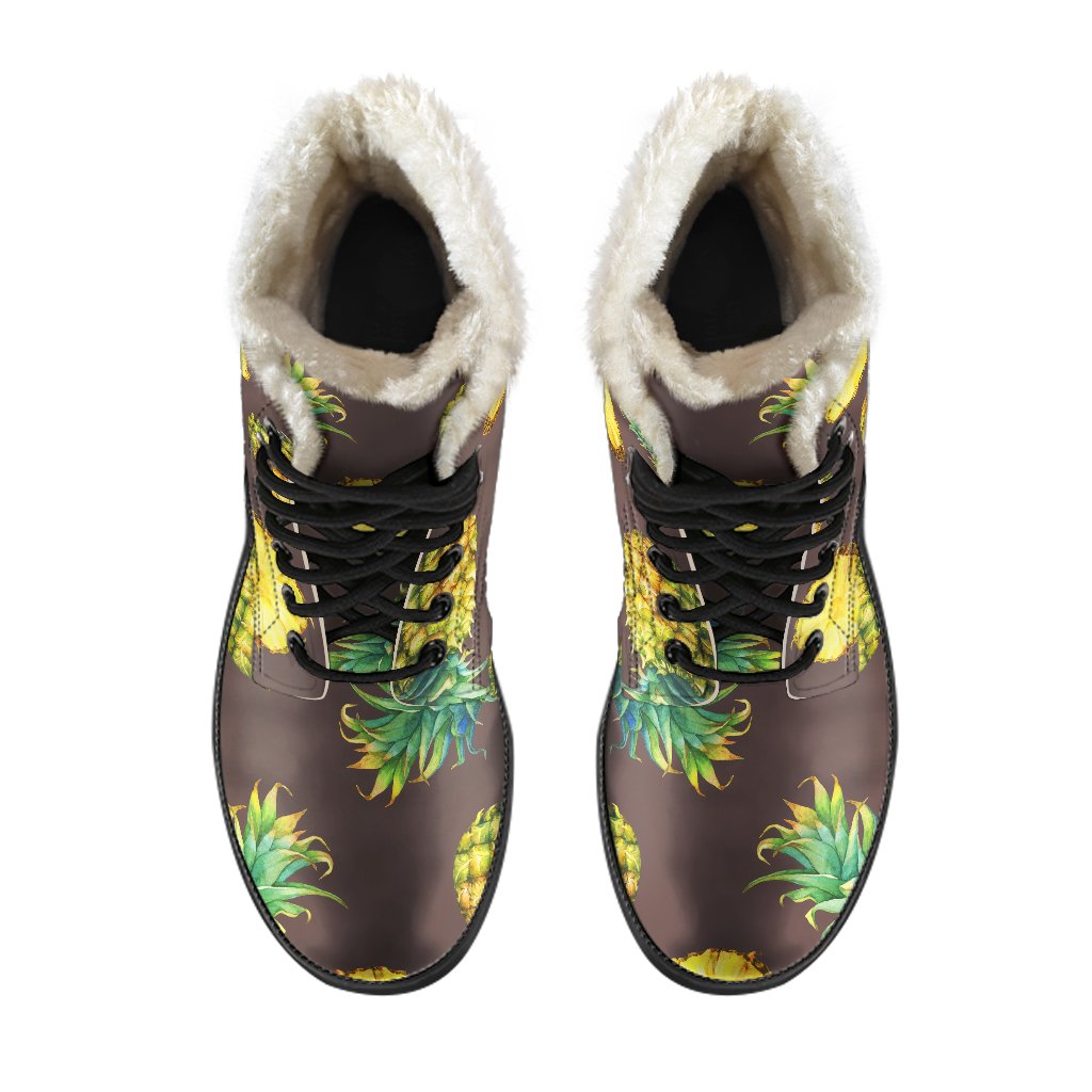 Pineapple Patterned Faux Fur Leather Boots: Embrace Your Inner Hippie Style - 4