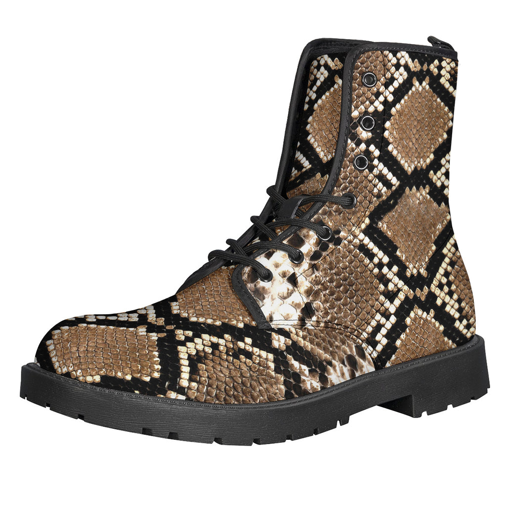 Boho Chic Vibes: Brown Python Snakeskin Print Leather Boots - 1