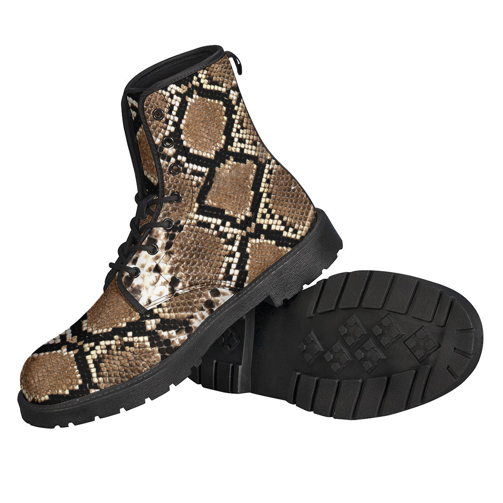 Boho Chic Vibes: Brown Python Snakeskin Print Leather Boots - 2