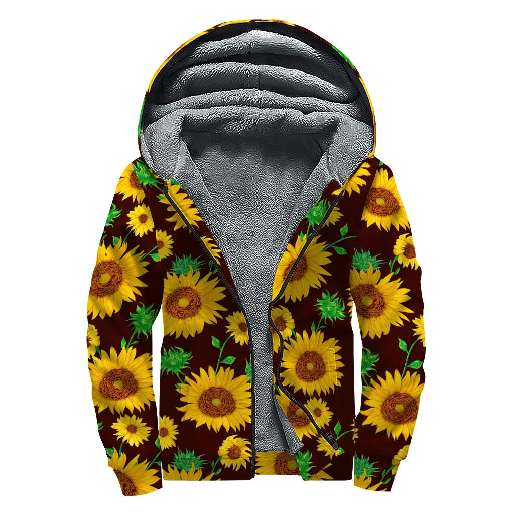 Sunflower Fields Sherpa Lined Zip Up Hoodie for Boho Chic Hippies - 1