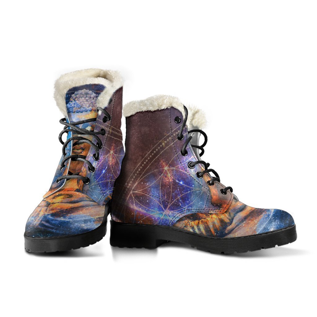 Buddha Mandala Faux Fur Leather Boots: Groovy Hippie Style - 3